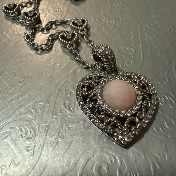 Vintage Judith Ripka 925 sterling silver and CZ heart charm necklace - Picture 11 of 12